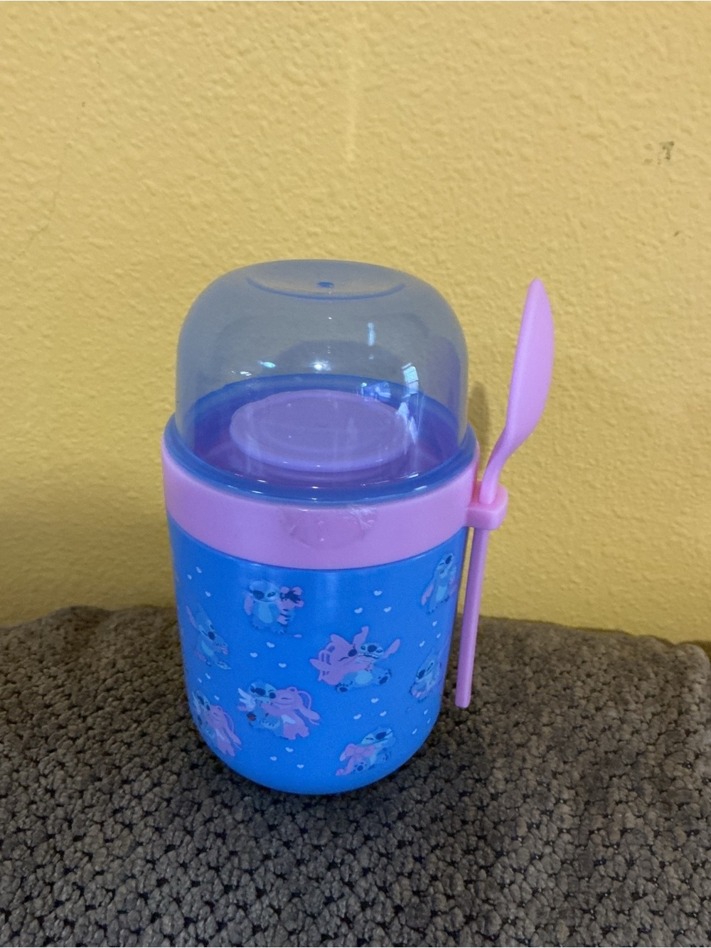 Stitch Pink and Blue Cute Character Snack Cup with Spoon Food Jar